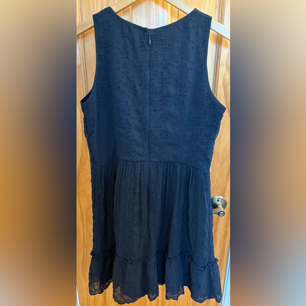 Loft Navy Eyelet Dress with Tiered Ruffle - Picture 2 of 6